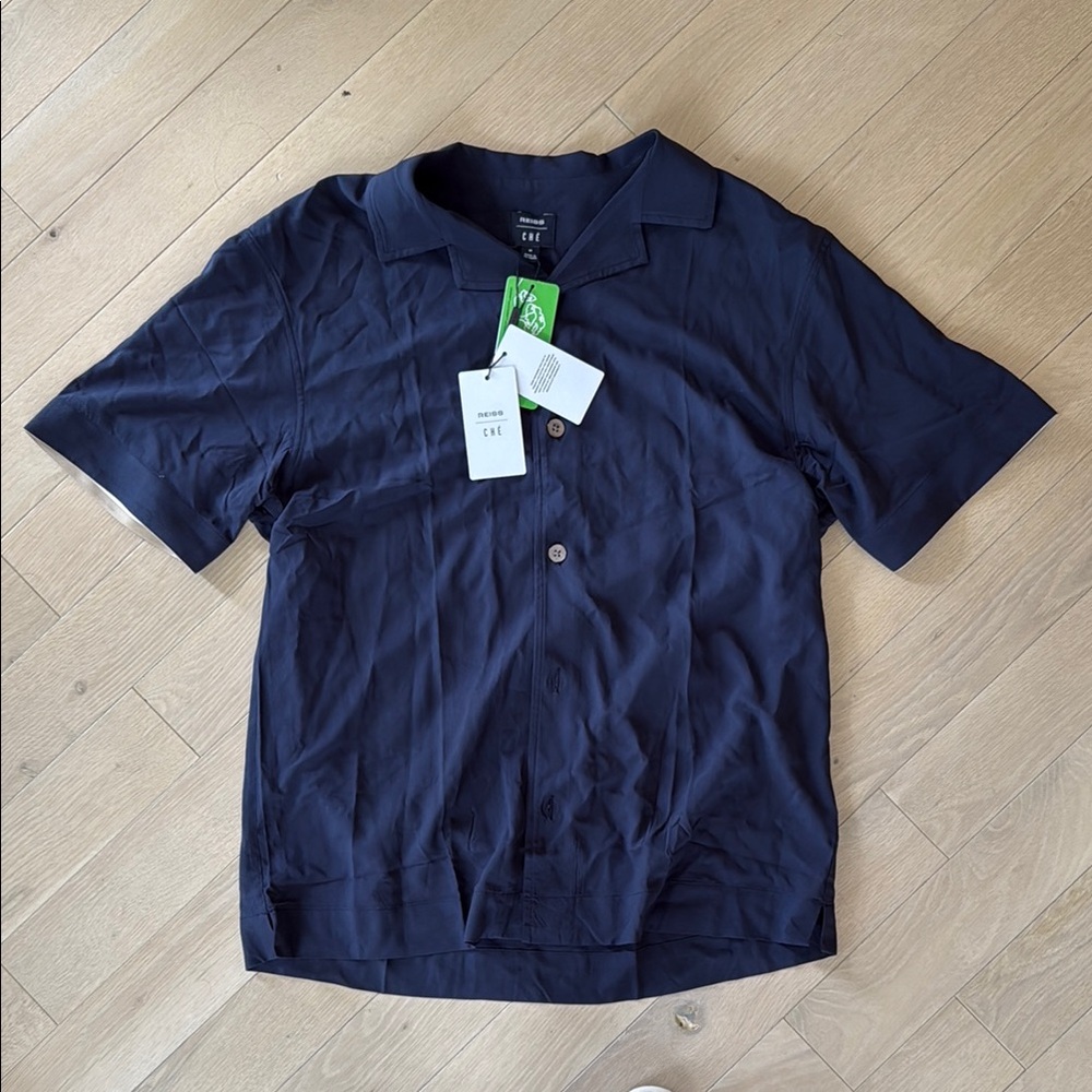 Reiss x CHE Navy Short Sleeve Button Down Size M Navy